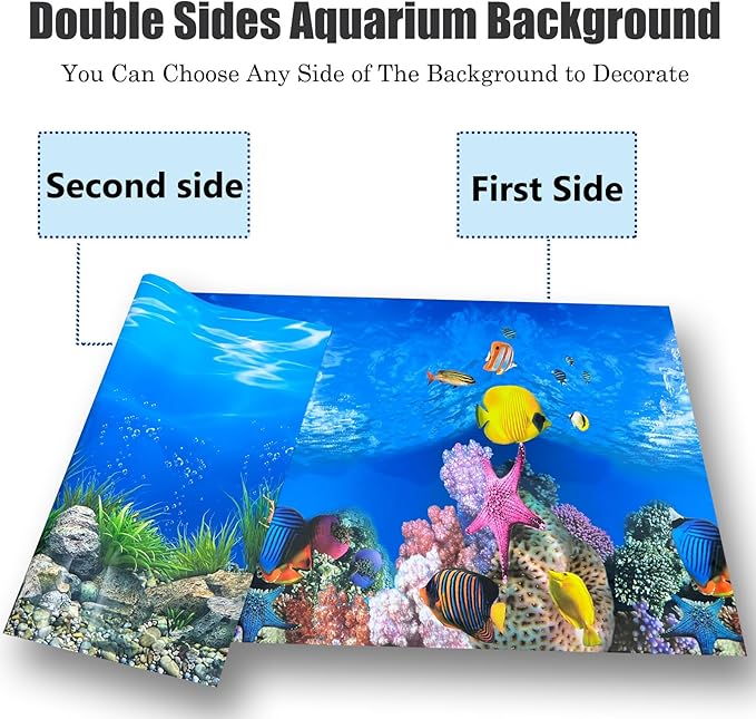 Aquarium Background Poster Water Plants 3D Coral Fish Tank Background Picture Double Sides Fish Tank Stickers 10 20 Gallon Tank 12"x 25"