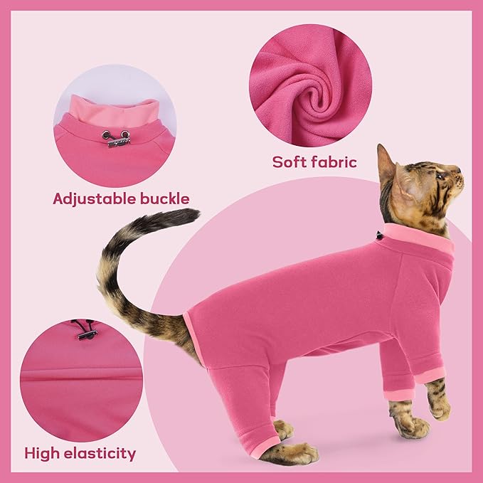 PUMYPOREITY Cat Recovery Suit, Stops Wound Licking After Surgery, Sticky Hair Shirt with Sticky Fabric, Cat Pajamas Prevents Over-Grooming, Pink, S