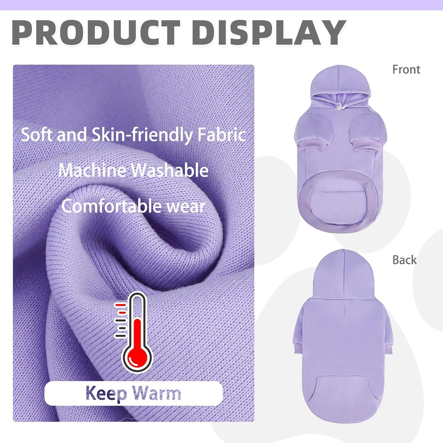 KOOLTAIL Basic Dog Hoodie - Soft & Warm Dog Hoodie Sweater with Leash Hole and Pocket, Pet Winter Coat, Cold Weather Clothes Sweatshirt for Small Medium Large Dogs Puppy Cat Boys Girls Lavender XL/XXL