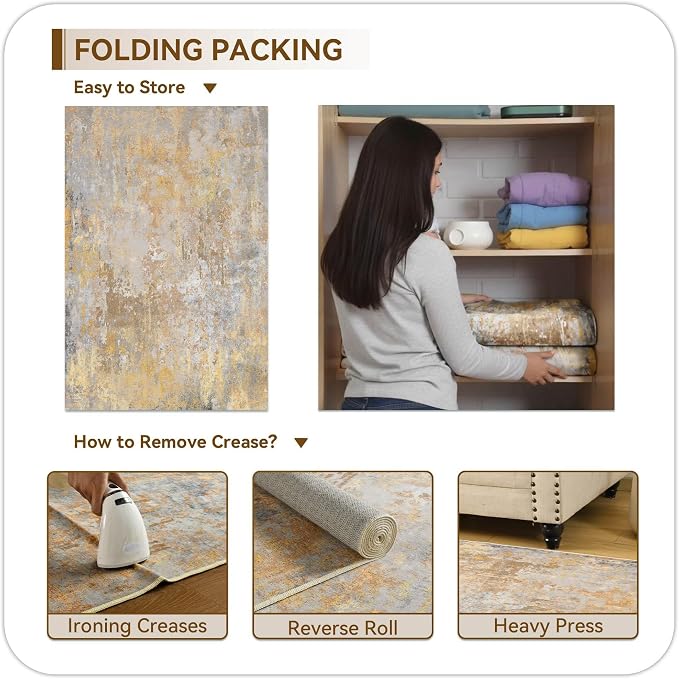 Beige Gold Entryway Rug 3x5 Door Mat Indoor Entrance 36x60, Washable Small