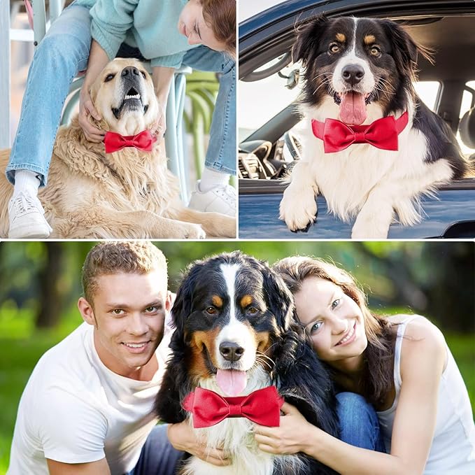 Segarty Dog Bowties for Extra Large Dogs Neck Girth 16.5-21.3in, Adjustable Red Collar Dog Neck Tie Tuxedo Comfortable Cotton Pets Bow Grooming Accessory for Formal Wedding Holiday Birthday Valentines