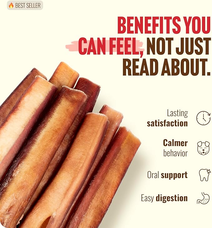 Natural Farm Odor-Free Thin Bully Sticks (6”, 10-Pack) All-Natural Long-Lasting Dog Chews, 100% Beef Pizzle, Grass-Fed, Grain-Free, Protein for Muscle Development & Energy, Perfect for Medium Chewers