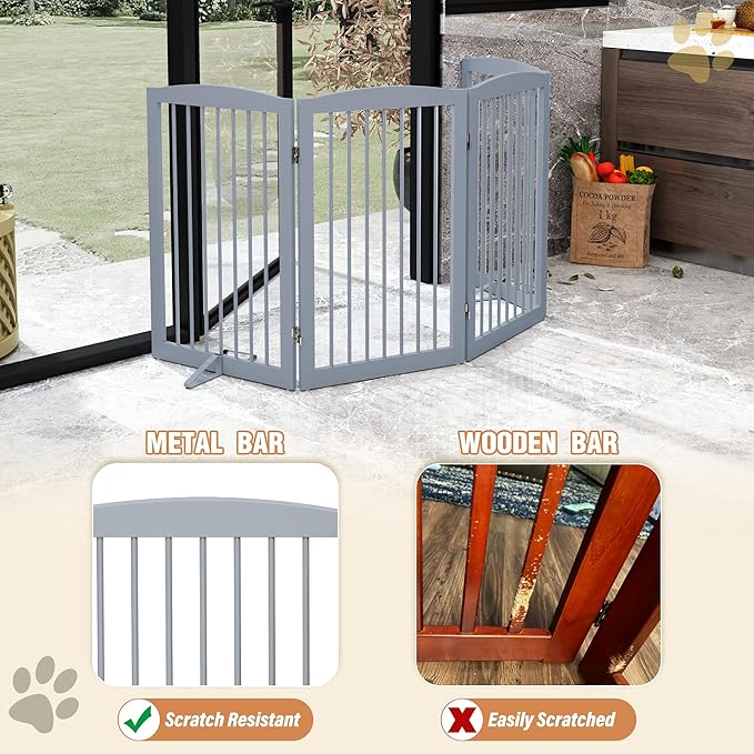 Freestanding Pet Gate for Dogs, Indoor Wooden Dog Gate for House, Foldable Dog Gate for Doorway, Stair, Gates for Dogs Indoor, 80 Inch Wide, 4 Panels 32", Grey