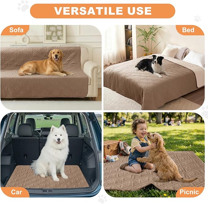 100% Waterproof Dog Couch Protector, Triple-Layer Waterproof Dog Bed Cover Pet Blanket Reversible 2-Tone Sofa Shield, Non-Slip Furniture Guard for Pets(42×50 Inch, Taupe+Apricot)