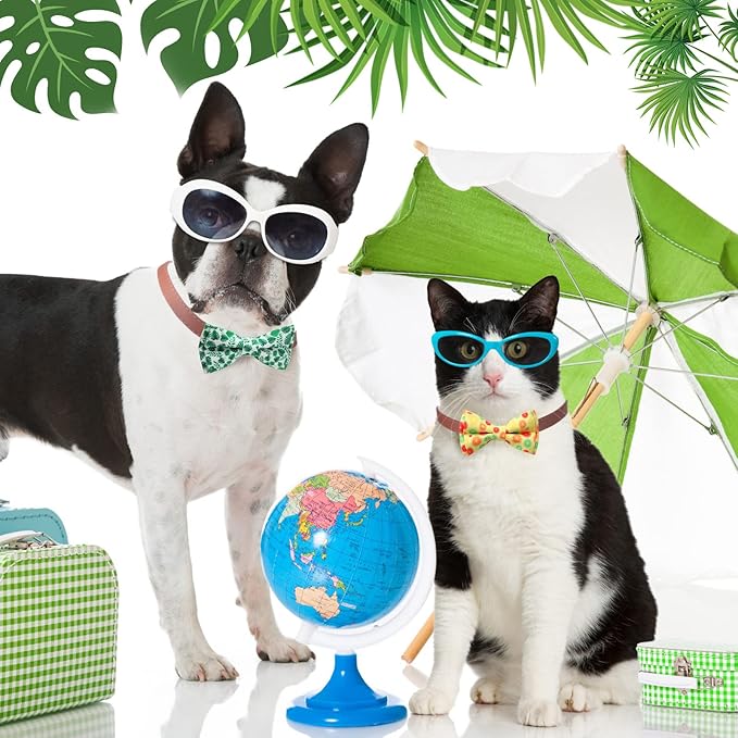 Hillban 50 Pcs Summer Collar Bow Ties for Dogs Hawaiian Dogs Collar Accessories for Pets Bow Ties Attachment with Elastic Bands Detachable Charms for Doggie Summer Hawaiian Costume