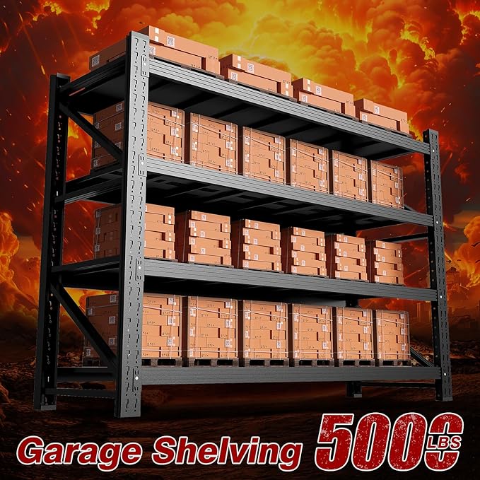 5000LBS Metal Steel Storage Shelves - 60" W Black 4 Tier Heavy Duty Rack Commercial Industrial Shelving with Adjustable Shelf for Basement Garage Warehouse - 60" W x 24" D x 70" H