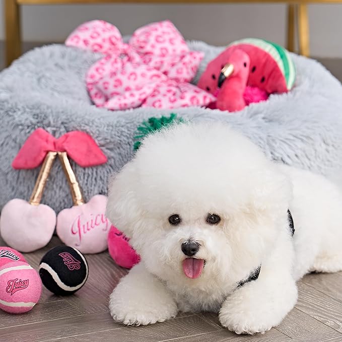 Juicy Couture Devon Faux Fur Small Taupe Round Pet Bed for Dogs and Cats