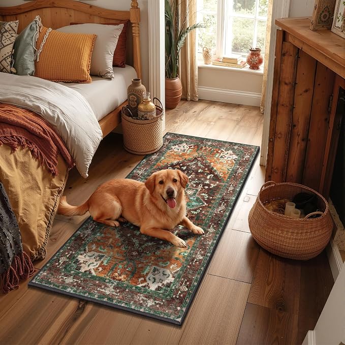Yamaziot Washable Runner Rug, 2x4 Non-Slip Boho Vintage Hallway Rug Runner