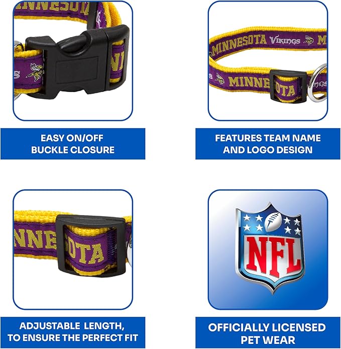 Pets First NFL Minnesota Twins Licensed PET COLLAR, Small - Heavy-Duty, Strong, and Durable Dog Collar. Available in 31 Football Teams and 4 Sizes