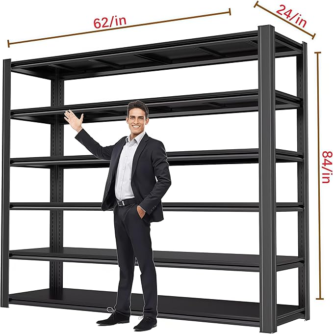 84“H 6T Garage Shelving Heavy Duty Storage Shelves 3500 LBS Adjustable Metal Shelving Uints and Storage for Garage,Warehouse,School,Commercial,Business, 62 "W x 24 "D x 84 "H