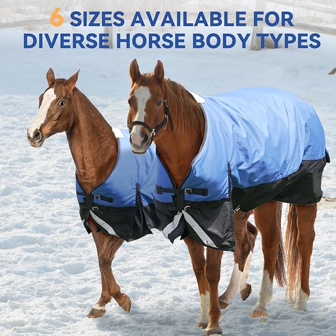 75” Winter Horse Blanket, 1200D Waterproof Poly Horse Turnout Blanket, Tear-Resistant Thick Horse Blanket with Snuggit 220g Filling, Breathable Warmth Turnout Blankets for Horse