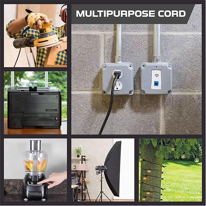 Outdoor Extension Cord Waterproof 50 FT, Black 16/3 SJTW Heavy Duty, Flexible 100% Copper 3 Prong Extension Cord for Lawn, Garage,UL Listed