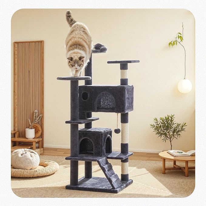 Cat Tree 54 Inch, Multi-Level Cat Tower with Condo, Perches, Sisal Scratching Posts and Climbing Ladder, Pet Play Toy Balls House for Indoor Cats