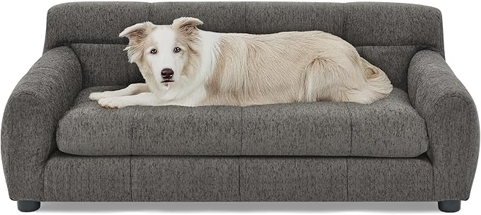Human Dog Bed with Armrests & Backrest, Cave Dog Bed for Large Dogs, Comfortable Linen Upholstery, Short Sofa Legs for Easy Access, Durable, Stylish Camas para Perros, 38"x14.5"x22" (Dark Gray)