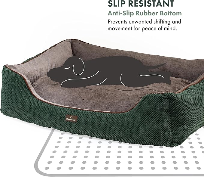 GRANDTIES Fluffy Dog Beds for Small Medium Large Dogs & Cats, Machine Washable Dog Bed, Rectangle Breathable Soft Calming Sleeping Warming Pet Beds with Waterproof & Non-Slip Bottom (XL 40", Olive)