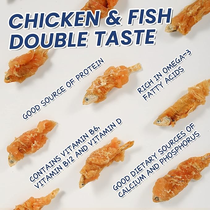 PAWUP Chicken Wrapped Fish & Whole Fish Treats for Dogs, Air Dried -100% Wild-Caught Fish Treat, Only Two Ingredient, High in Protein and Omega-3
