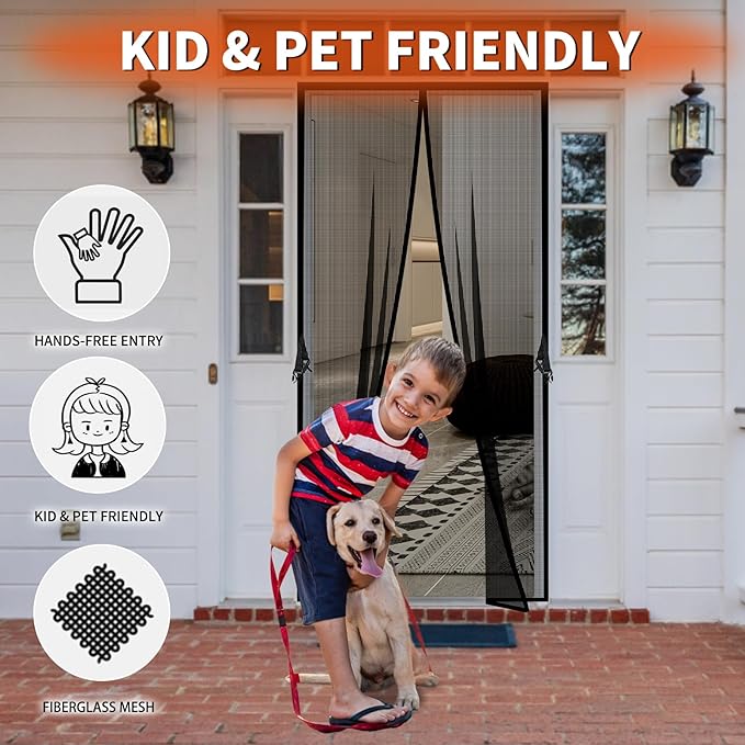 Reversible Left Right Side Opening Fiberglass Magnetic Screen Door, Fit Door Size 60x80in,Heavy Duty Fiberglass Screen Door Mesh for Front, Patio Sliding Door, French Bug Door Screen Magnetic Closure