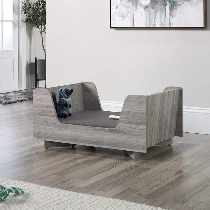 Sauder Milo Dog Bed, Light Walnut Finish