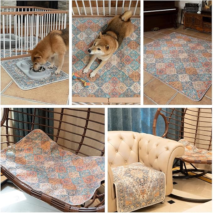 nunubaby Washable Pee Pads for Dogs, Stylish, Non-Slip and Leak-Proof Pee Pads. Reusable Potty Pads for Dogs for Crates and Floors.(Brown/Geo, 31" x36")