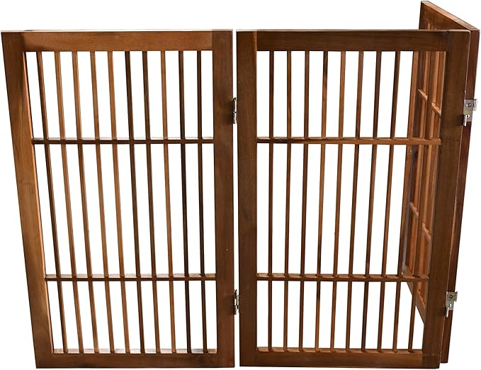 Urnporium Pet Dog Gate Freestanding, Strong Durable Folding Wooden Fence, Portable Acacia Hardwood Safety Barrier for Indoor & Outdoor Use (Brown Pet Gate, 3 Panel 30" Tall)