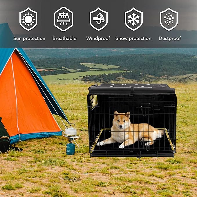Pet Prime Dog Crate Cover for Wire Cages 24 30 36 42 48 Inch Outdoor Pet Kennel Cover Machine Wash & Dry (Cover Only) (36 Inch Crate Cover (36"x23"x25"))