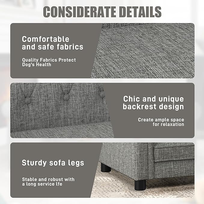 Dog Sofa Couch for Medium to Large Dogs, Memory Foam Pet Sofa Couch with Washable Fabric, Durable Elevated Dog Bed with Legs, Removable Cushion for Medium and Large Dogs, Light Gray