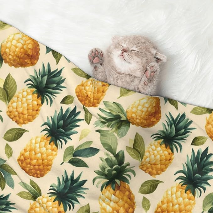 Waterproof Dog Blanket Soft Pet Blanket for Puppy Cat, Fleece Cat Throw Blankets for Furniture Bed Couch Sofa Reversible - Pineapple
