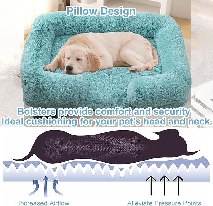 Dog Beds Large Sized dog Orthopedic, Sofa Dog Bed with Waterproof Lining and Nonskid Bottom, Rectangle Washable Dog Bed for Medium Small Dogs and Cats Comfortable ( Color : Green1 , Size : 17 x 15" )