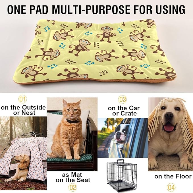 Dancing Monkey Music Notes Pet Bed Cute Dog Bed Mat Absorbing Non Slip Pad Pet Sleeping Mat for Small, Medium, and Large Dogs Puppy Cat 24 in x 18 in