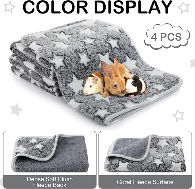 Tranqun 4 Pcs Waterproof Dog Blankets 30 x 21 Inch Washable Puppy Blankets for Small Dog Reusable Pet Pee Pad Soft Reversible Fleece Cat Blanket Sleep Floor Mat for Guinea Pig Cage Liners (Gray)