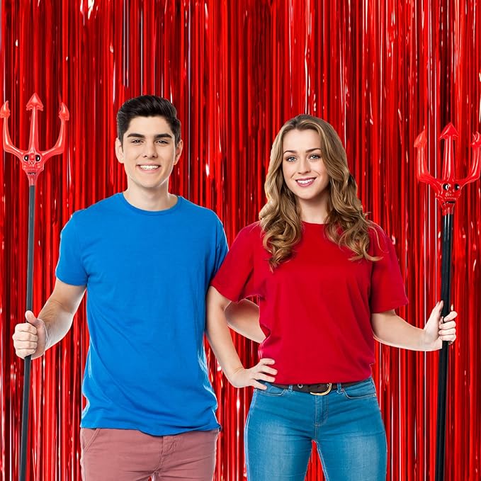 3 Pack 3.3x8.2 Feet Red Foil Fringe Backdrop Curtains, Tinsel Streamers Birthday Party Decorations, Fringe Backdrop for Graduation, Baby Shower, Gender Reveal, Disco Party