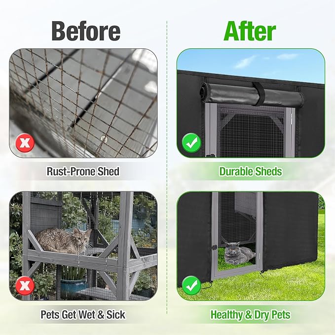 Kingling Outdoor Cat House Cover Weatherproof, Thermal Covers for Outdoor Cat House Catio Cat Cage Cover Winter for Large Cat Catio 4 Tiers Pet Enclosures House (Cover Only)- 77 "L x 36 "W x 70 "H