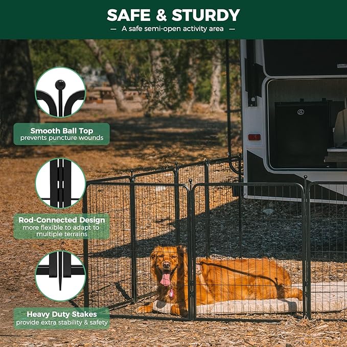 FXW Rollick Unleashed Dog Playpen for Indoor, Yard, RV Camping, 50 inch 32 Panels for Large Dogs, Black│Patented