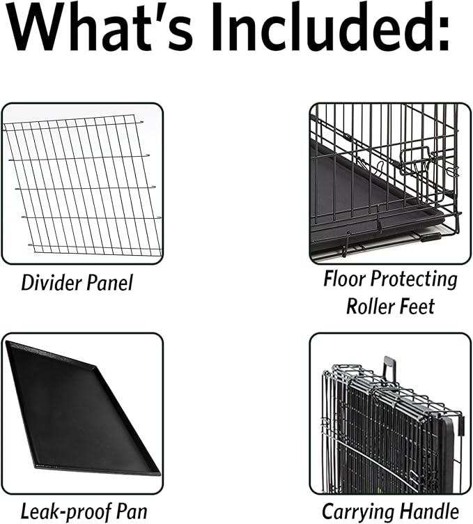 MidWest Homes for Pets Medium Ovation Single Door Folding Dog Crate, 30-Inches, Space-Saving Patented Up & Away Door, Leak-Proof Pan, Divider Panel, Black
