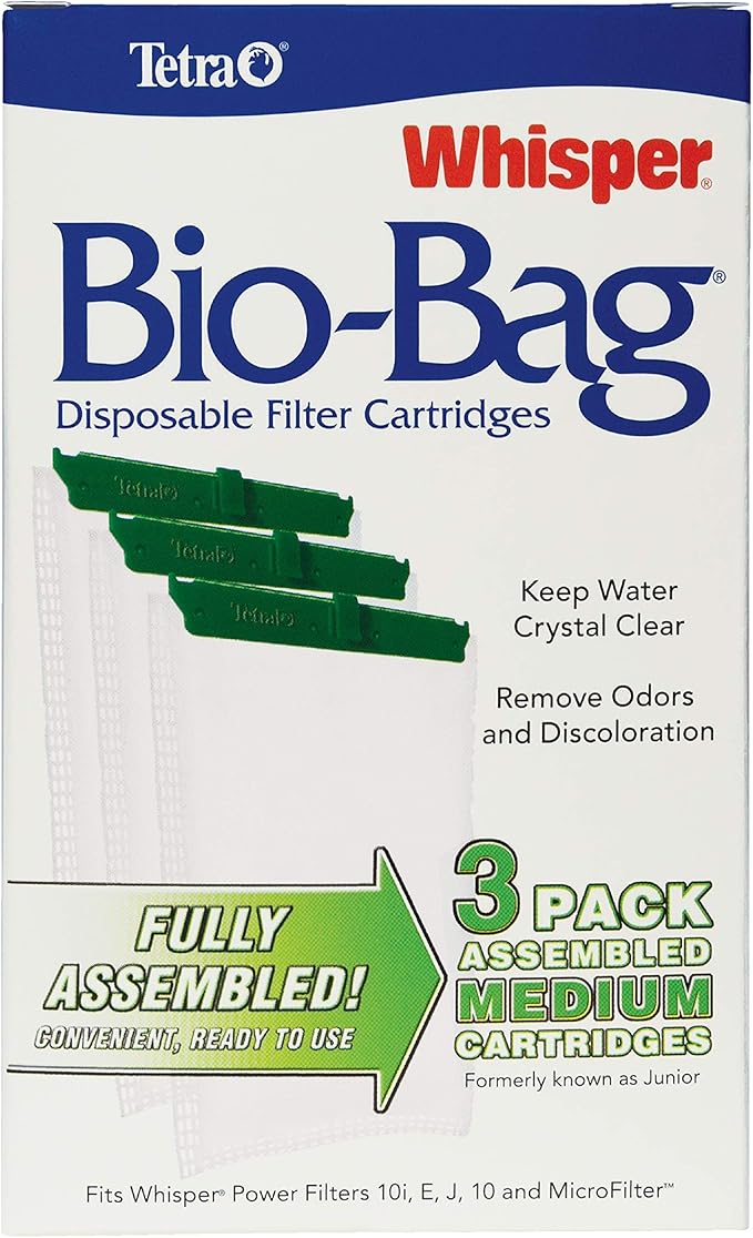 Tetra Whisper Bio-Bag Filter Aquarium Cartridges, Medium Filter for Freshwater and Marine Fish, Removes Odors and Discoloration, Ready to Use, 3 Medium Green Filters