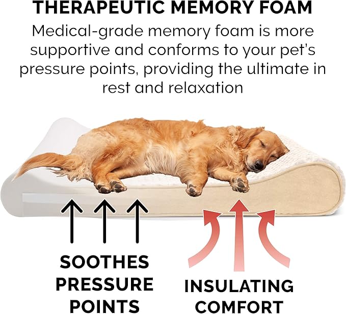 Furhaven Memory Foam Dog Bed for Extra Large Dogs w/ Removable Washable Cover, For Dogs Up to 180 lbs - Ultra Plush Faux Fur & Suede Luxe Lounger Contour Mattress - Cream, Giant/XXXL
