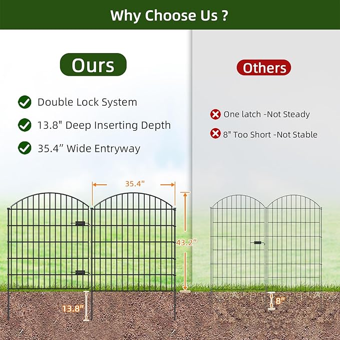 Metal Garden Gate and Fences Outdoor ECG1191, 1 Gate + 4 Fence Panels,43.2in Tall and Total Length 14.75ft, Heavy Duty Fencing for The Yard Privacy Temporary Animal Barrier for Dog, Black
