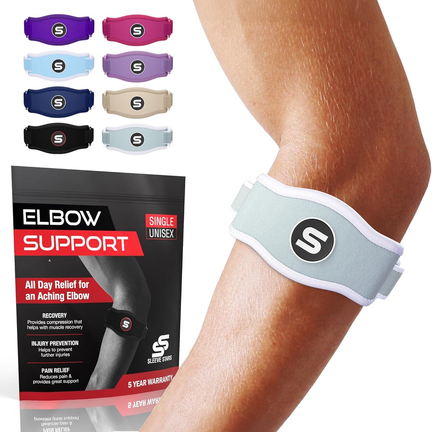 Sleeve Stars Tennis Elbow Brace for Women - Adjustable Tennis Elbow Strap, Golfers Elbow Brace for Men, Counterforce Brace for Tendonitis Relief, Fits 9"-23" (Pair/Mint Green)