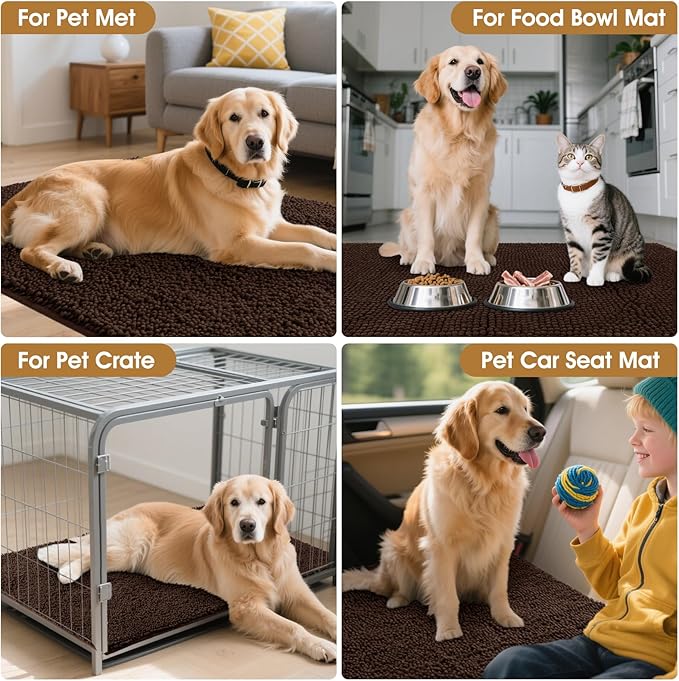 IM HOME Extra Large 60" x 36" Brown Dog Door Mats for Muddy Paws, Chenille Absorbent Dog Mat, Non Slip Heavy Mud Mat for Dogs, Soft Pet Bed Mat for Entryway, Mud Paws, Inside Floor