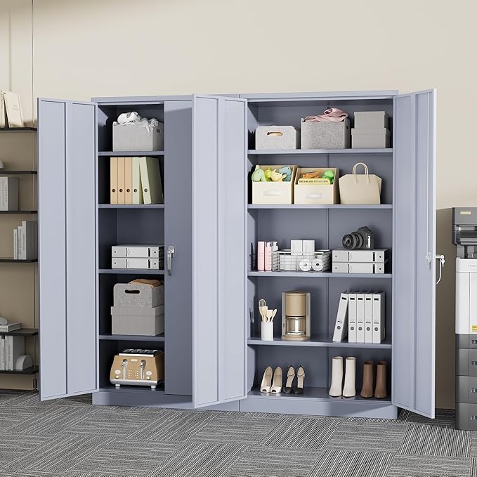 Greenvelly Metal Storage Cabinet with Doors and Adjustable Shelves,72" Locking Tool Steel Garage Cabinet, Utility Metal Filing Storage with Lock for Home Office, Garage, School, Kitchen Dark Gray