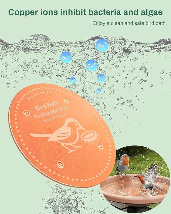 Bird Bath Purification Disk Pure Copper Outside Winter Solar Power Birdbath Heater Deicer Cage Hanging Bowl Metal Warmer Deck Railing Glass Concrete Ceramic Stand Outdoor Water Fountain 4PCS