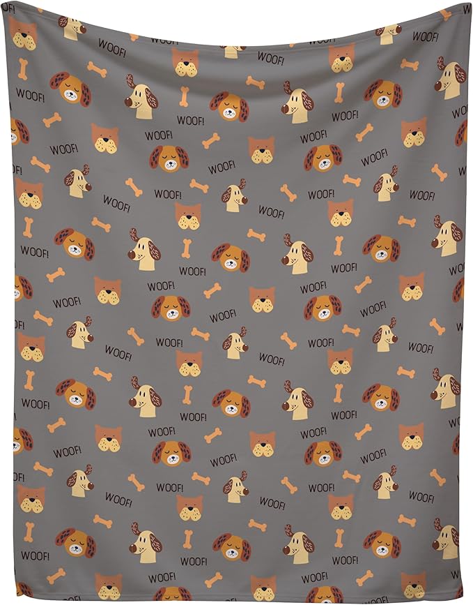 Grey Woof Fleece Pet Lightweight Blanket - 50" x 60" - Cute for Dogs - Gifts and Puppy Essentials - Printed in America