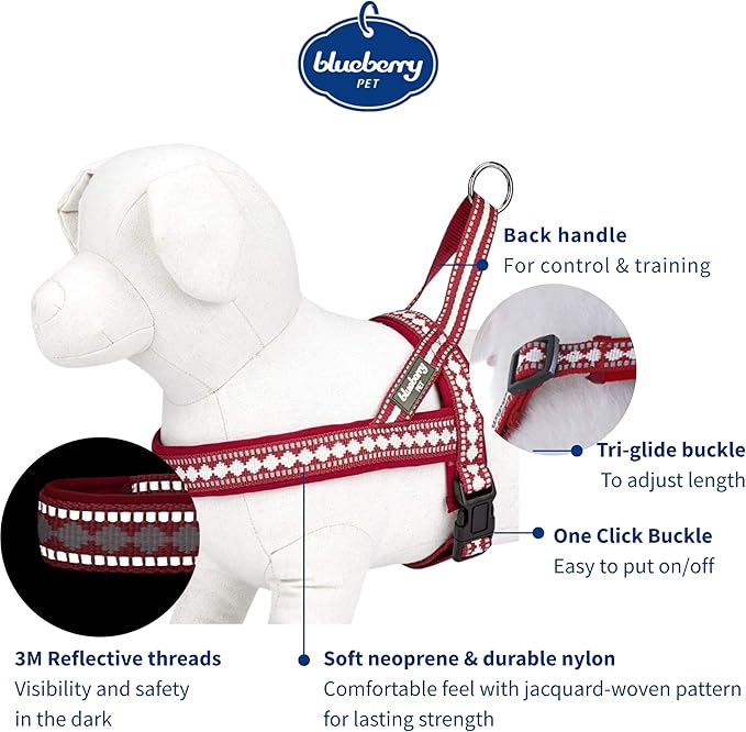 Blueberry Pet 4 Colors Soft & Comfy 3M Reflective Jacquard Padded Dog Harness, Chest Girth 30" - 38.5", Marsala Red, Large, Adjustable Harnesses for Dogs