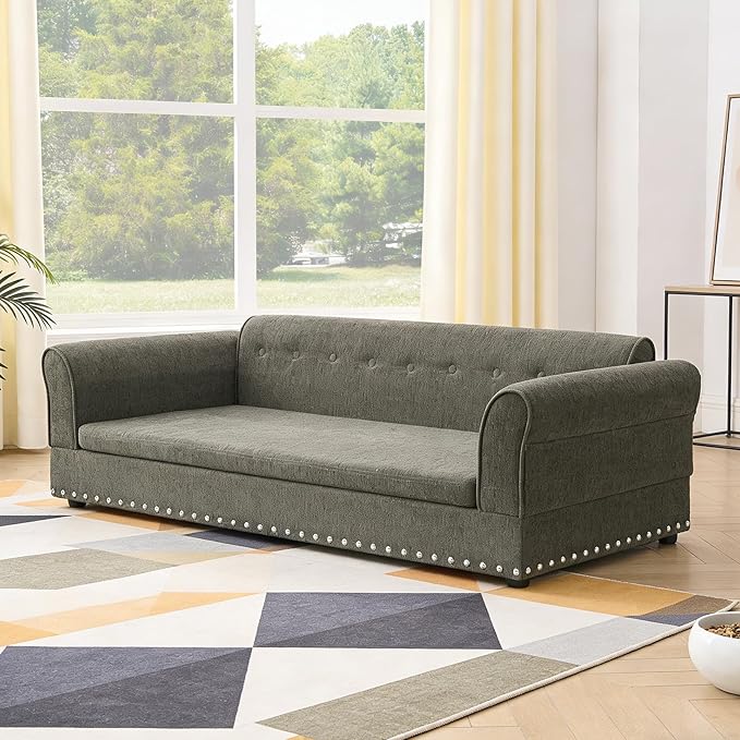 Oversized Pet Sofa Bed for Large Dogs, 55 Inch Modern Dog Couch with Orthopedic Memory Foam, Sturdy Furniture Style Pet Bed with Weight Capacity 220 lbs, (Grey)