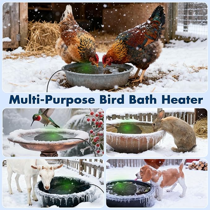 Outdoors 100W Bird Bath Heater for Winter,Birdbath Deicer Pond De-icer Thermostatically Controlled Birdbaths Water Heater with 5.9 Ft Power Cord and Working Indicator Light (Black)