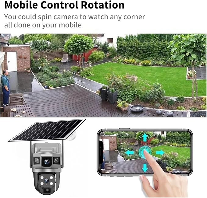 for Outdoor Camera Battery CCTV Monitor 4G SIM Card Network IP Security Pet Camera Motion Detection 3 Screen PTZ Camera(WiFi CCTV 128G Card)