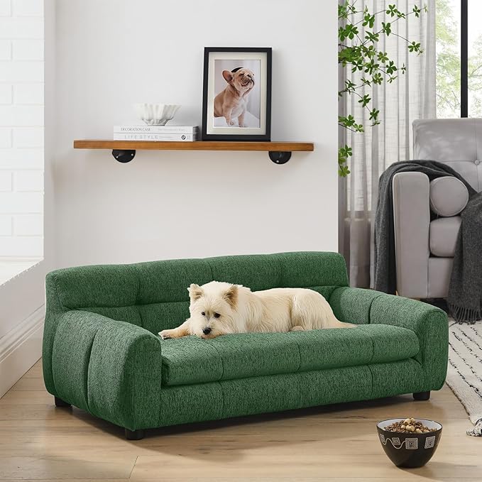 38" Pet Sofa Couch for Small and Medium Dogs, Soft Foam Cushion Dog Couch with Backrest & Armrests, Short Leg Stable Design, Durable Linen Fabric Pet Bed, Modern Style