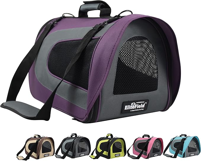 EliteField Deluxe Soft Pet Carrier (3 Year Warranty, Airline Approved), Multiple Sizes and Colors Available (18" L x 10" W x 11" H, Purple+Gray)