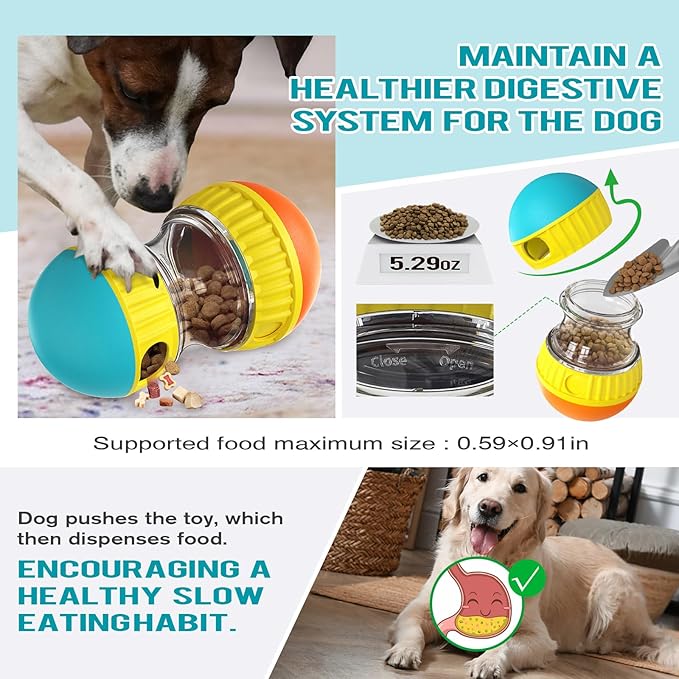Dog Treat Dispensing Puzzle Toy Adjustable Food Dispenser Slow Feeder Puppy Enrichment Rolling Ball Pet Interactive Chase Toys Stimulating Game for Small Medium Dogs Gift to Keep Them Busy