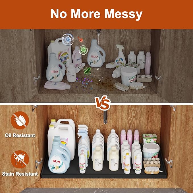 Extra Thick Silicone Mat Waterproof with Raised Edge 22" x 19", Under Sink Mat for Kitchen & Bathroom, Kitchen Cabinet Liner, Multi-Purpose for Storage & Protection, Black